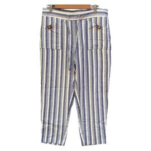 NYCC Linen Blend Capri Pants Sz 12 Blue White Striped Coastal Summer Classic